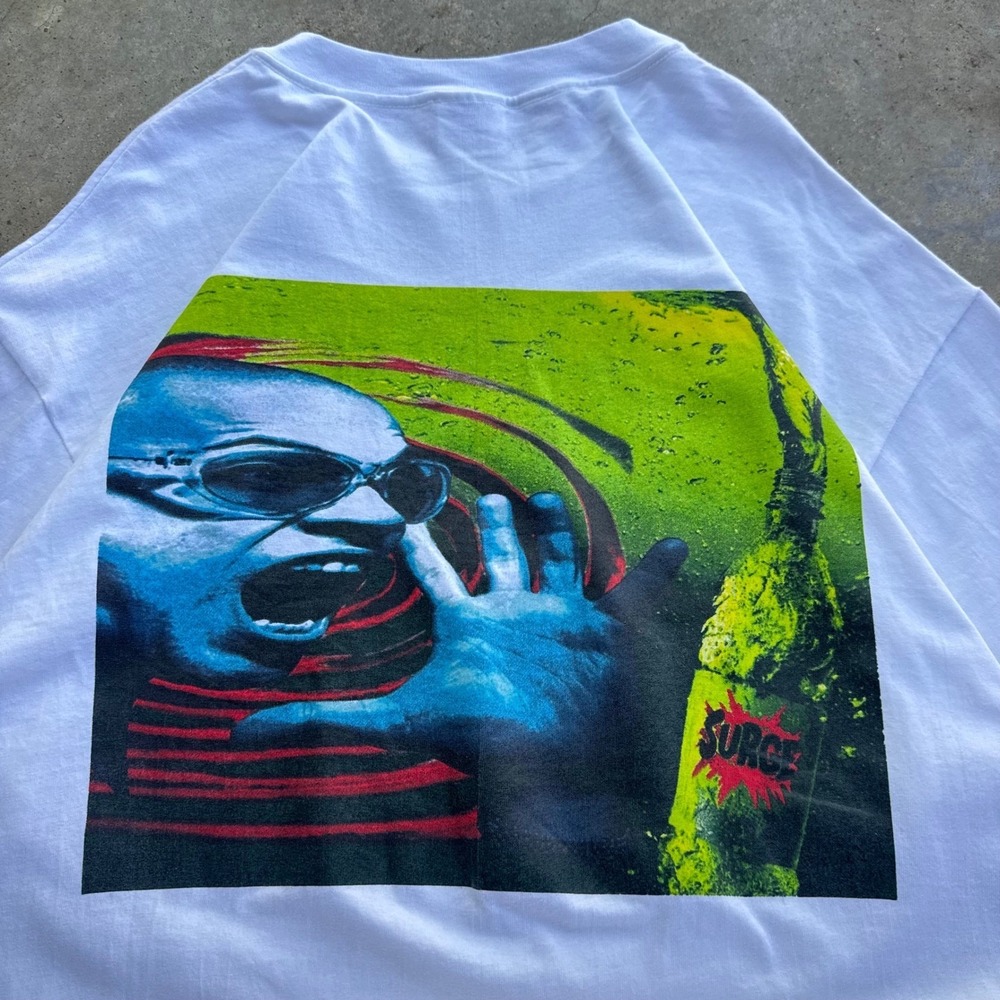 Vintage 90s Hanes Surge Soda Promo Graphic T-Shirt Rare White XL (d9)